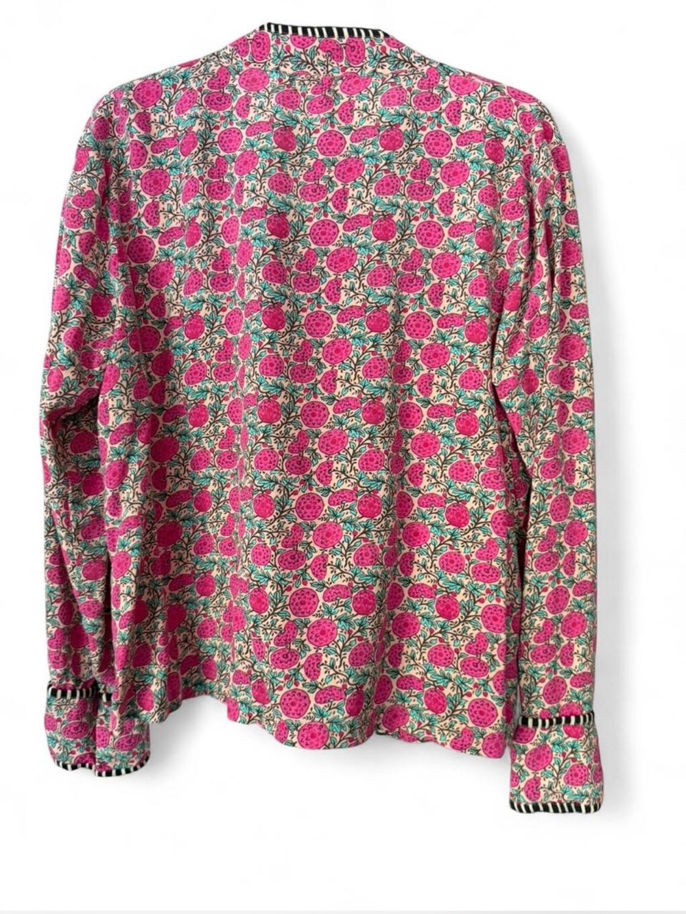 NATURAL LIFE Calypso Pink Floral Button-Down with Black & white striped Trim - Picture 4 of 7